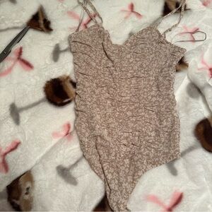 Le Lis Elegant Beige Floral Bodysuit